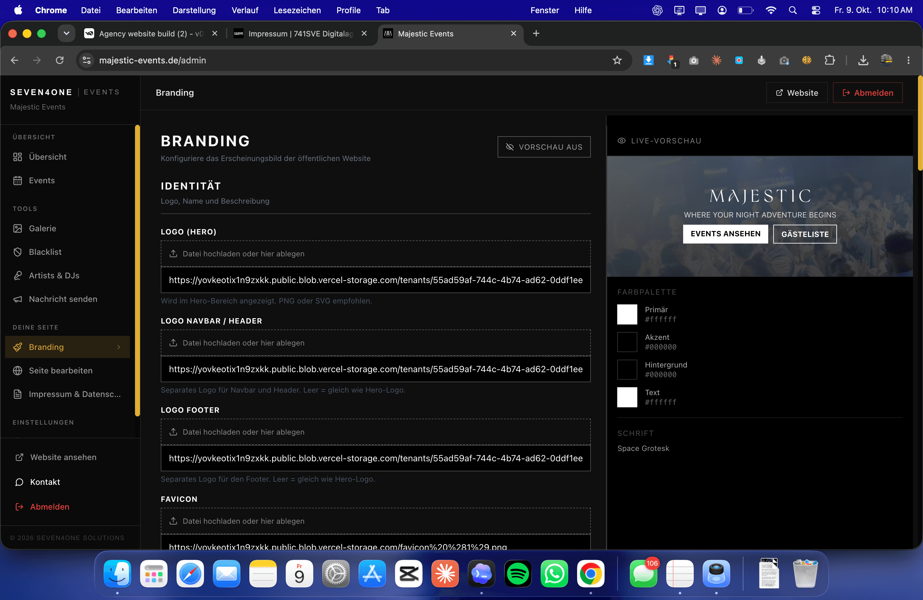 Branding-Verwaltung mit Logo-Uploads und Live-Vorschau